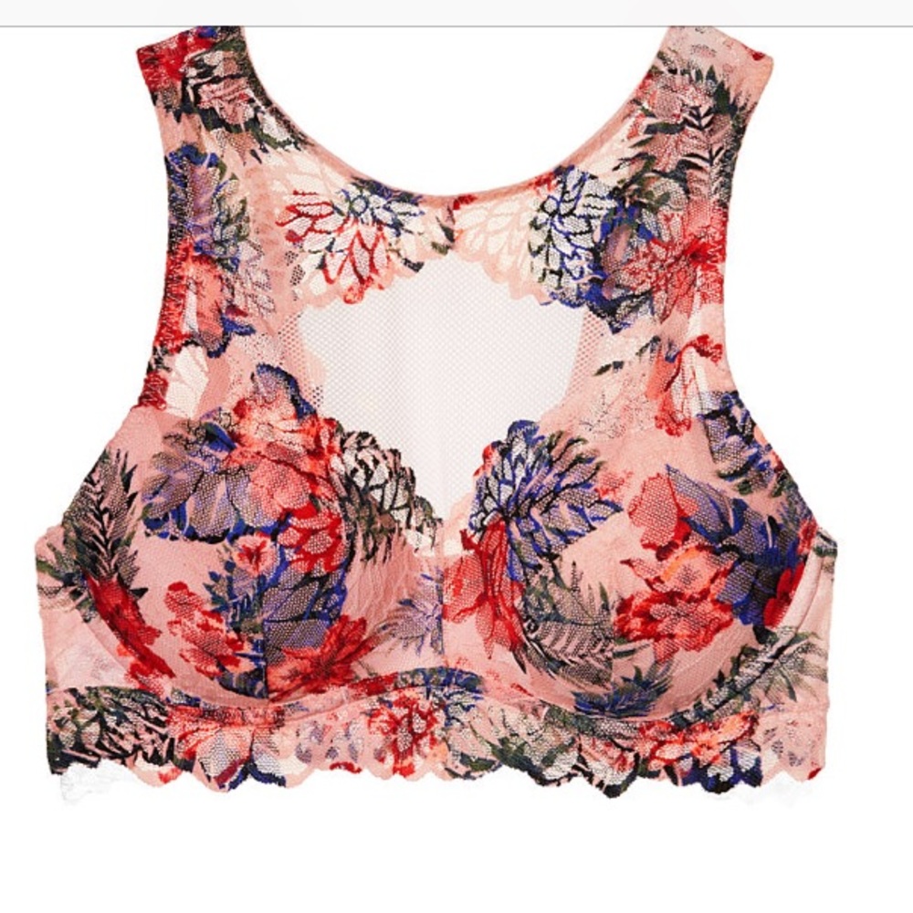 PINK  Floral Lace High Neck Bralette - PINK - VS